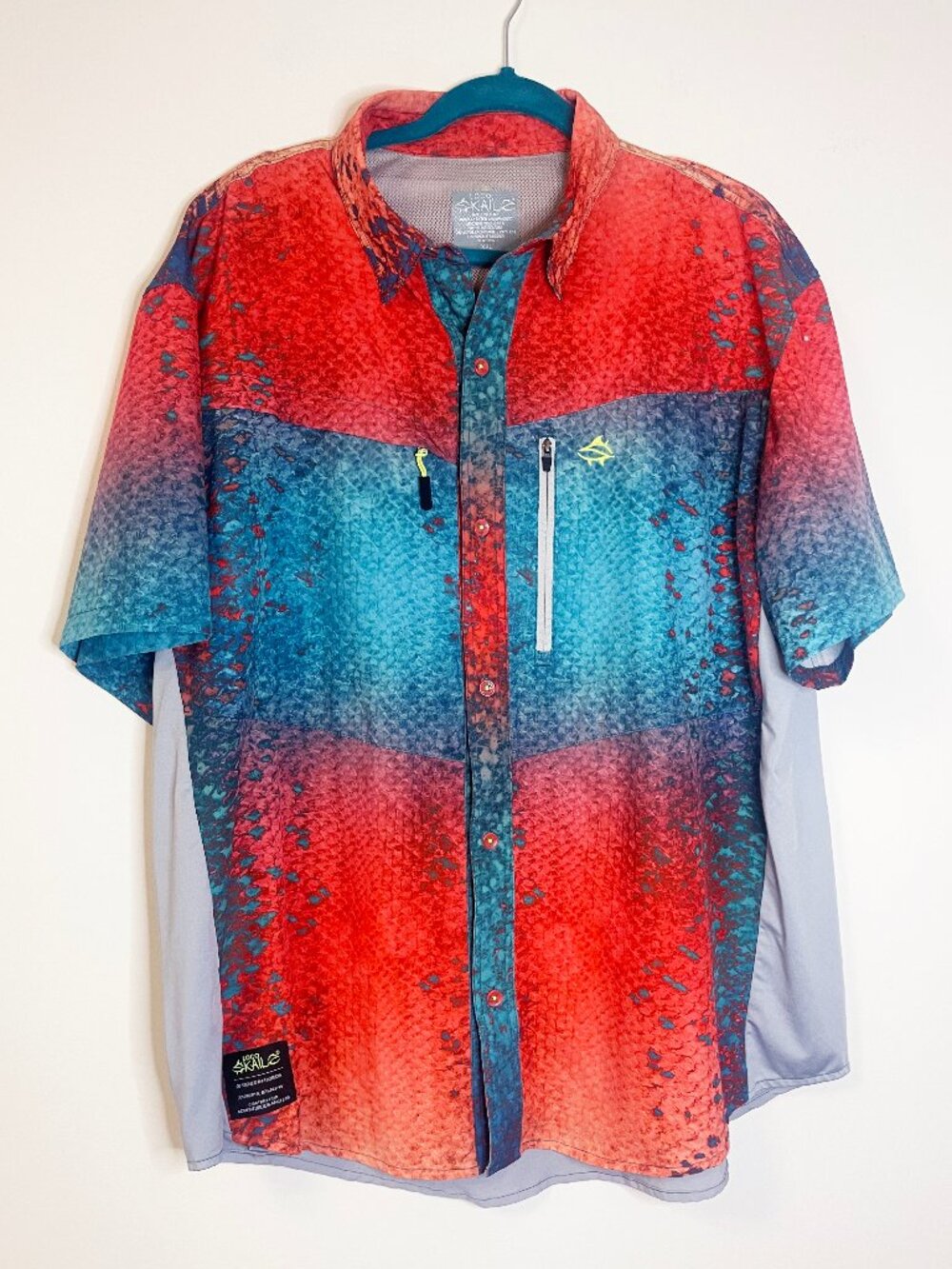 Loco Skailz Performance Fishing Shirt XL Red Blue Snap Front UV Outdoor